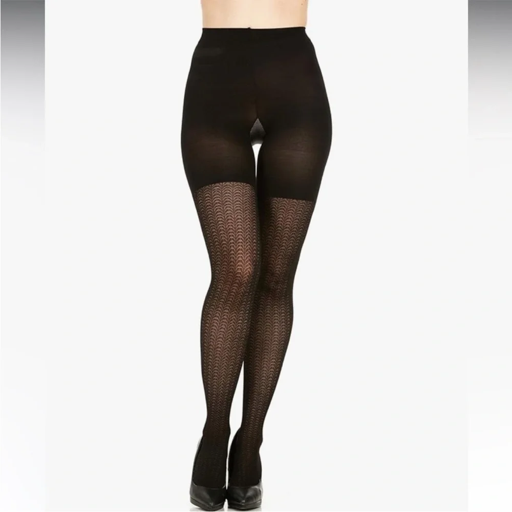 New Assets Sara Blakely Shaping Tights Textured Wish Bone Slimming Black Sz 3